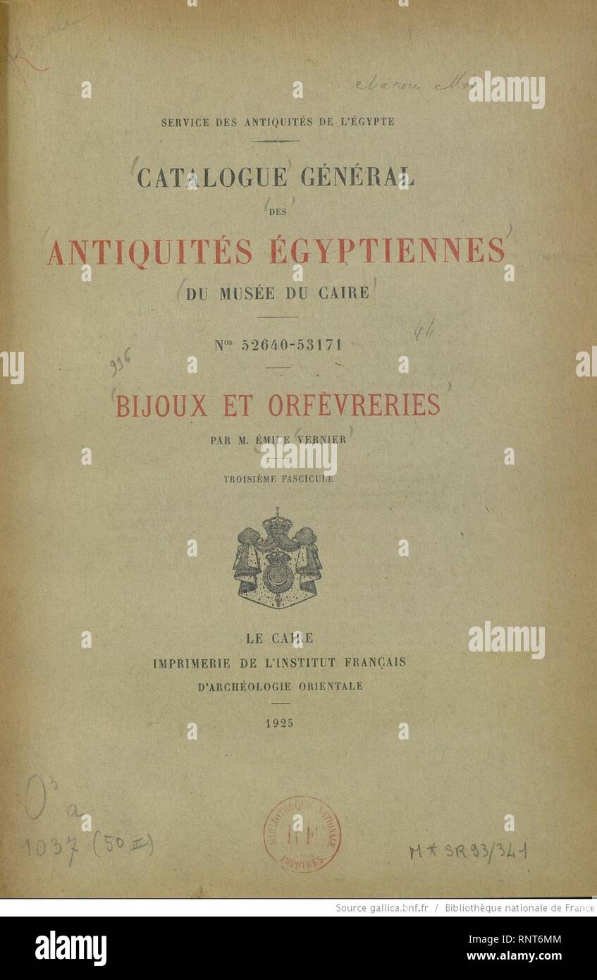 Catalogo général des Antiquités égyptiennes du Musée du Caire - Bijoux et orfèvreries. Foto Stock