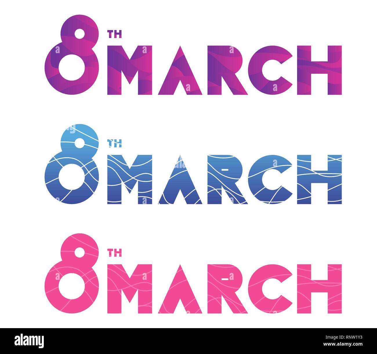 8 marzo, giornata della donna. Set di vettore tipografia, design di testo. Utilizzabile per striscioni, inviti e biglietti di auguri regali e altro. EPS8 Illustrazione Vettoriale