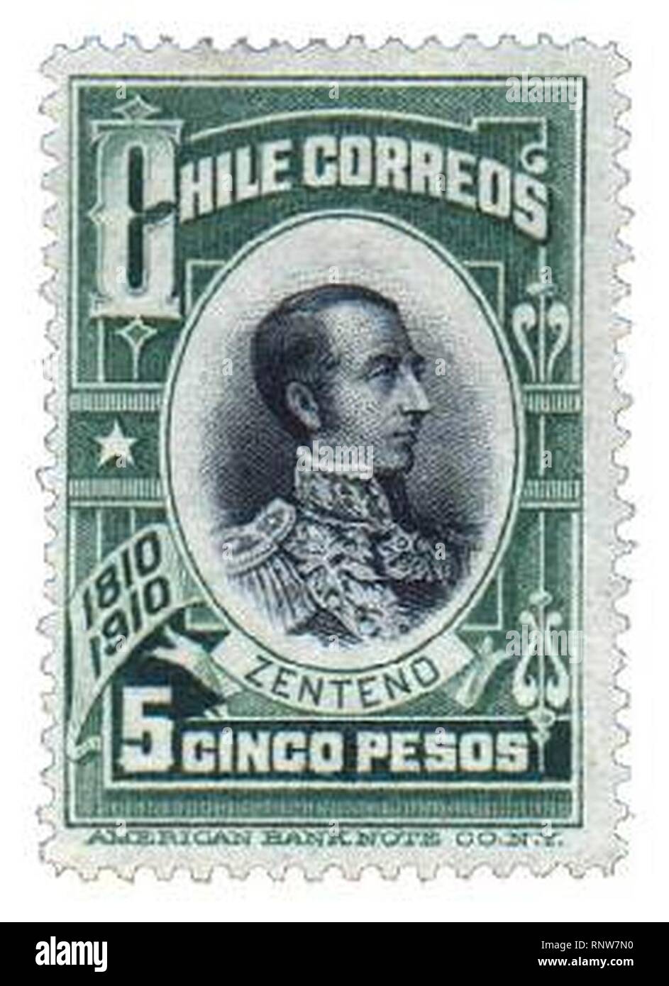 Centenario del Cile di 5 pesos. Foto Stock