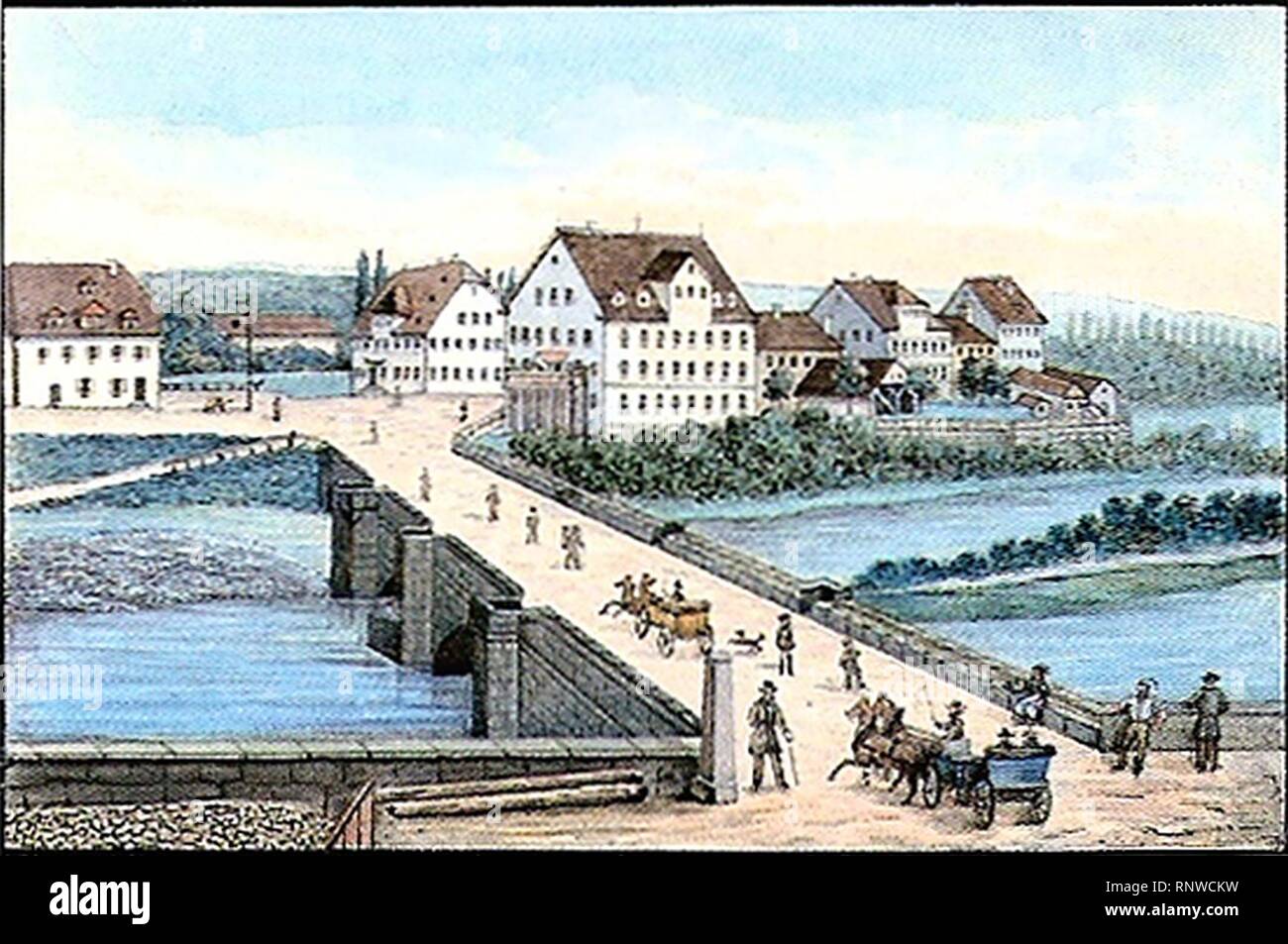 CFBaumann-Die Neckarbrücke zu Tübingen Federzeichn aqarell ca1840 (272). Foto Stock