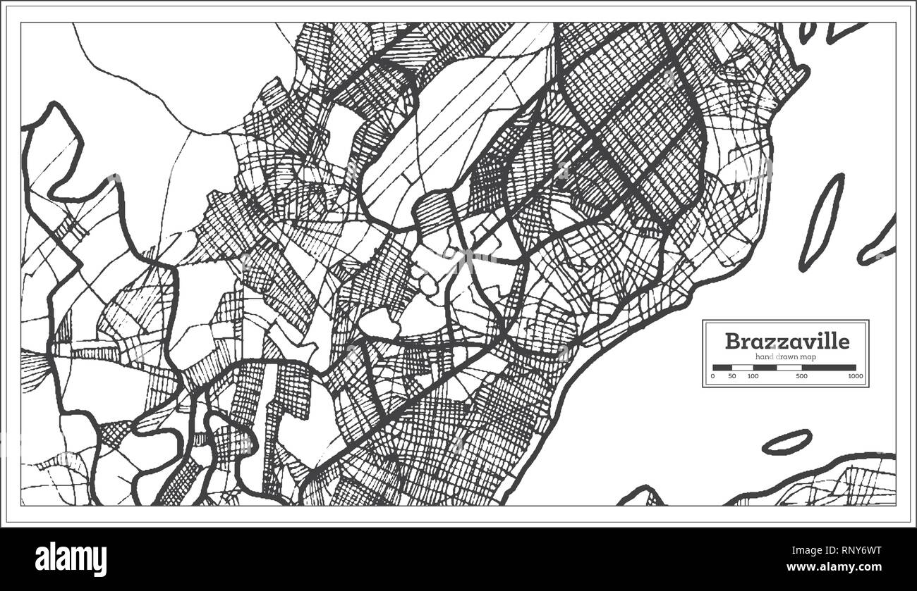 Congo Brazzaville Mappa della città in stile retrò. Mappa di contorno. Illustrazione Vettoriale. Illustrazione Vettoriale