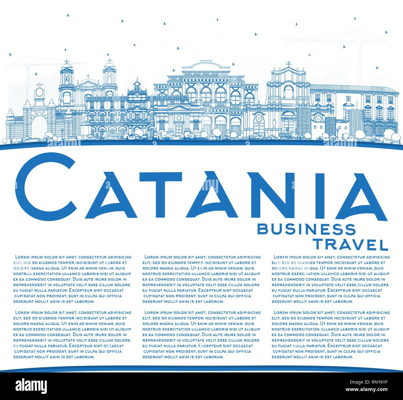 Delineare Catania Italia skyline della città con edifici blu e copia di spazio. Illustrazione Vettoriale. Viaggi di affari e turismo Concept. Illustrazione Vettoriale