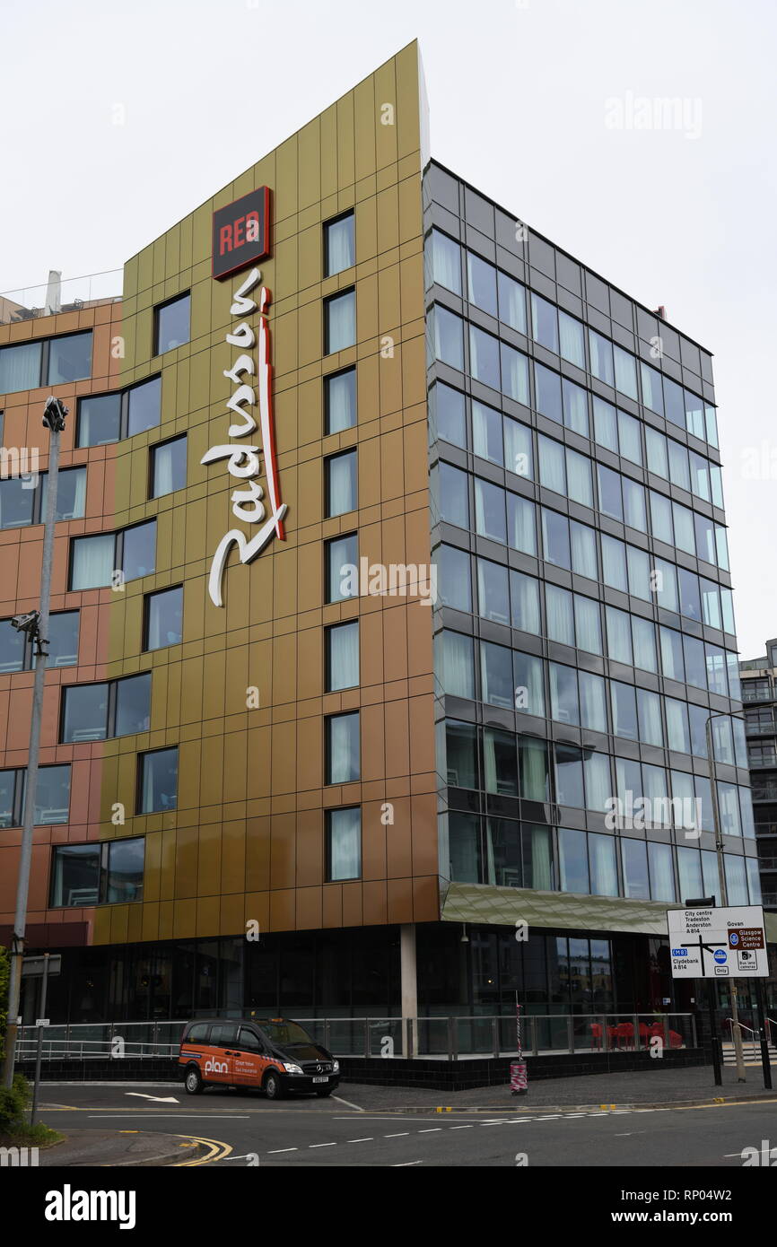 Radisson Hotel rossa, Glasgow, Scotland, Regno Unito. Situata sul fiume Clyde accanto al SECC. Foto Stock