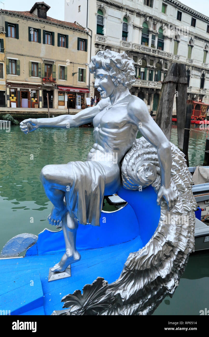 Barche da Regata Storica di Venezia a carnevale acqua mostrano 2018 Foto Stock