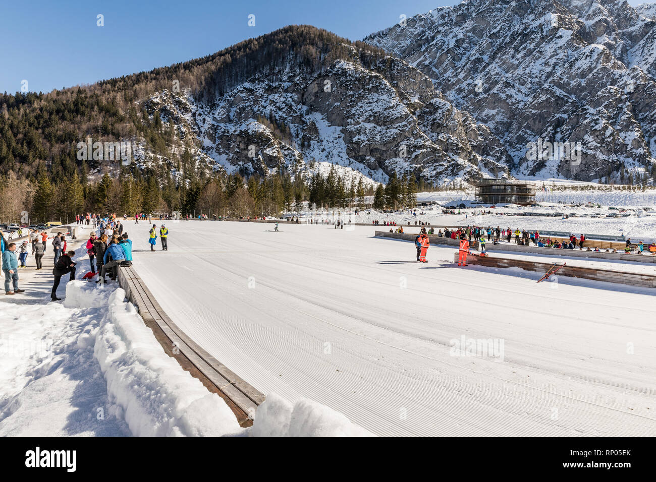 Planica, Slovenia - 17 febbraio 2019. Museo di Planica Planica nel complesso di salto con gli sci sulle colline. Planica è famosa ski jumping venue con battenti la collina di andare Foto Stock