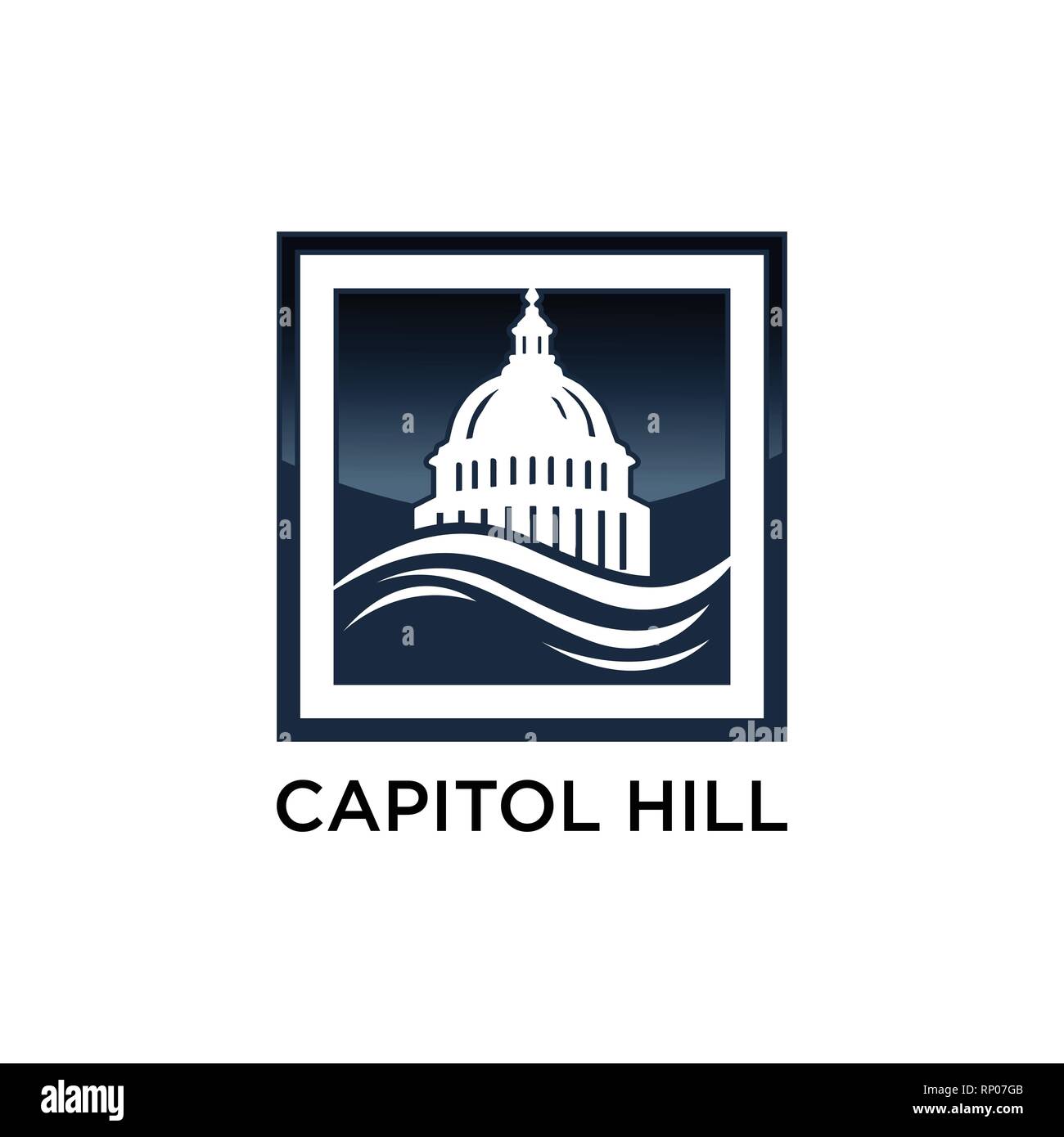 Capitol Building logo. Icona del governo. Design Premium. Vettore di linea sottile icona isolati su sfondo bianco Illustrazione Vettoriale