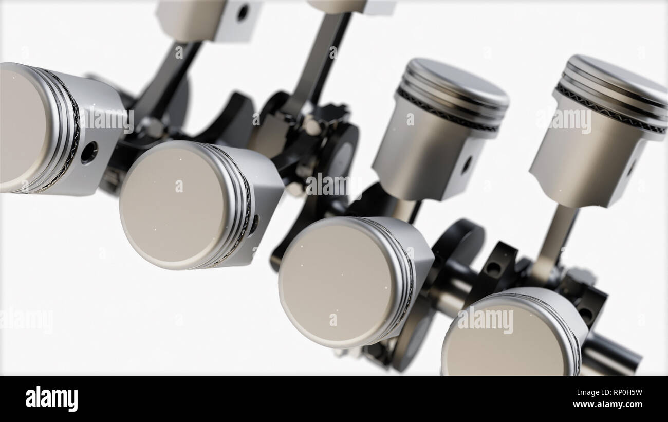 Pistone e albero a gomiti su uno sfondo bianco. Il motore V8. Il rendering 3D. Foto Stock