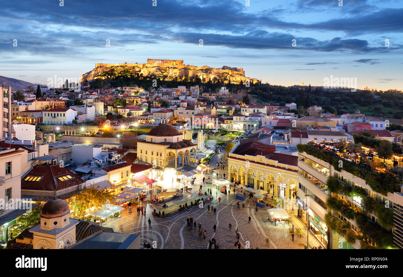 Atene - Acropoli di notte, Grecia Foto Stock