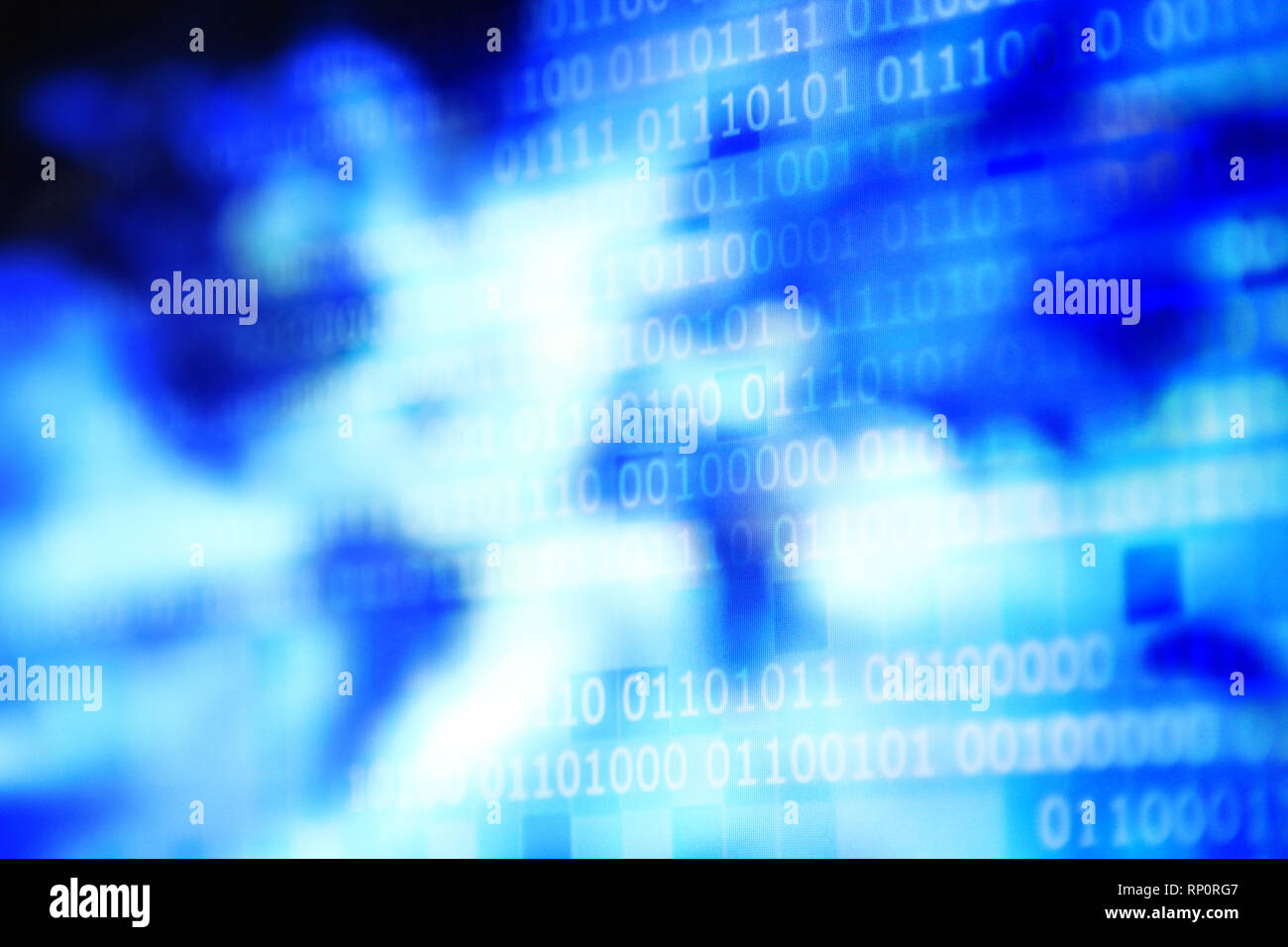 Password e dati privacy violazione. internet dati rubati. global connessione dati. testo binaria di pixel blu sullo sfondo del blocco. disegno casuale di illuminazione Foto Stock