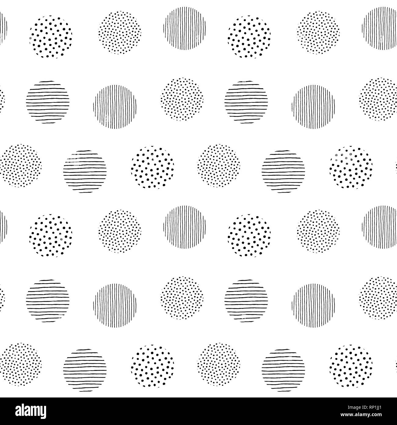 Puntini irregolari i tratti di pennello pattern. Seamless disegnati a mano linee verniciato Illustrazione Vettoriale