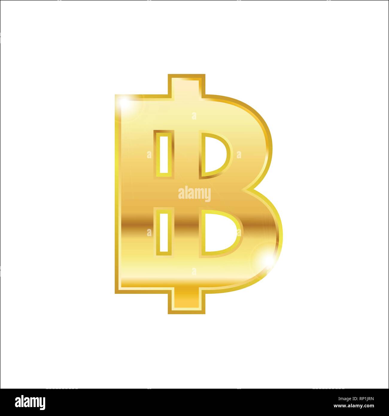 Golden baht simbolo isolato vettore web icona. baht trendy 3d stile icona vettore. Golden baht simbolo della valuta Illustrazione Vettoriale