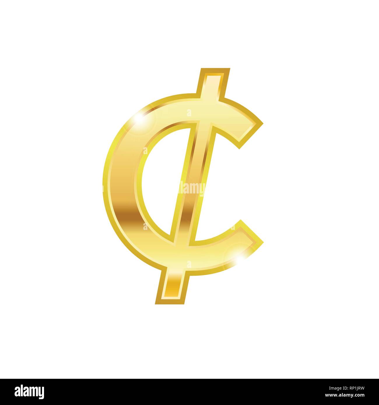 Golden cento simbolo isolato su sfondo bianco. cento trendy 3d stile icona vettore. Golden cento simbolo della valuta Illustrazione Vettoriale