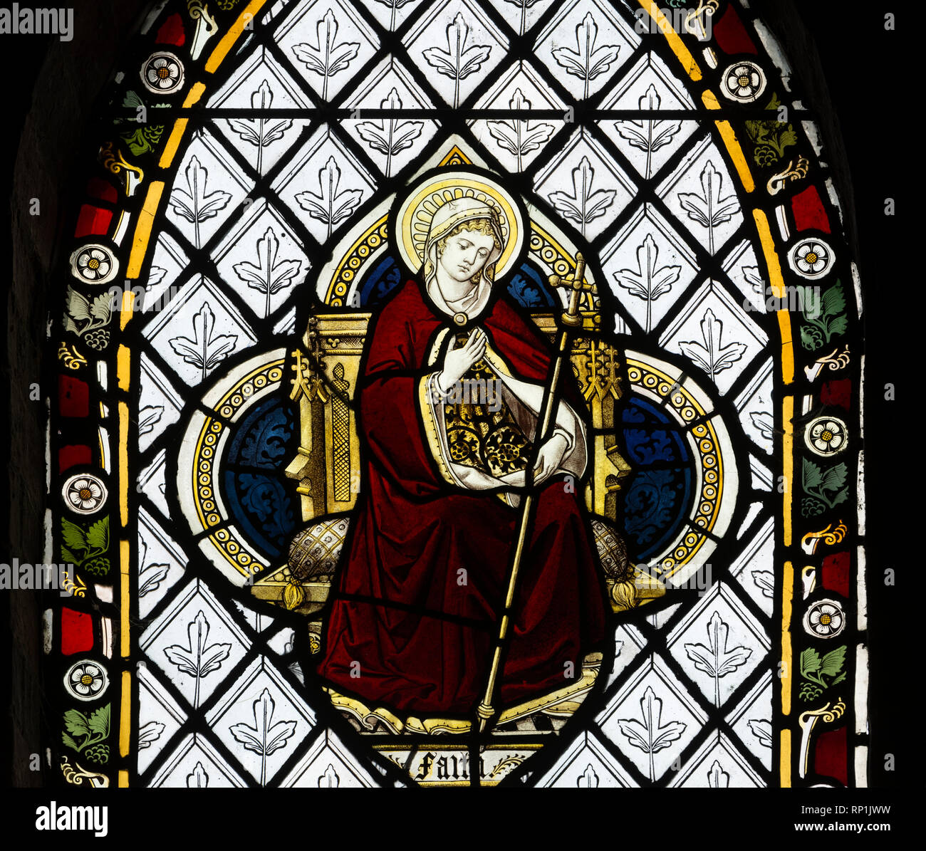 La fede in vetro colorato, la chiesa di San Marco, Flecknoe, Warwickshire, Inghilterra, Regno Unito Foto Stock
