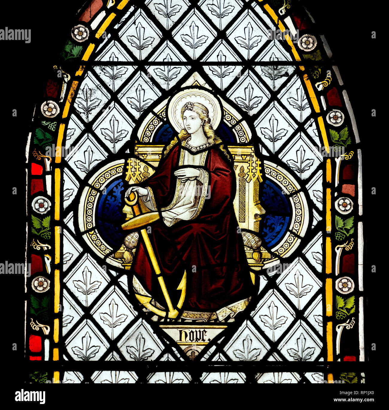 Speranza in vetro colorato, la chiesa di San Marco, Flecknoe, Warwickshire, Inghilterra, Regno Unito Foto Stock