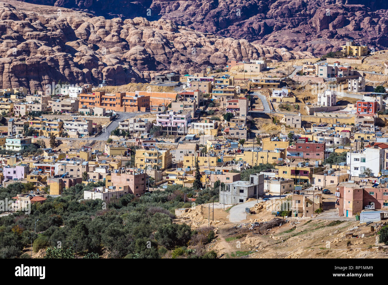 Wadi Musa città in Giordania Meridionale Foto Stock
