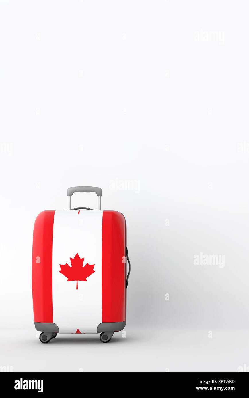 Valigetta da viaggio con la bandiera del Canada. Destinazione di vacanza. 3D Render Foto Stock