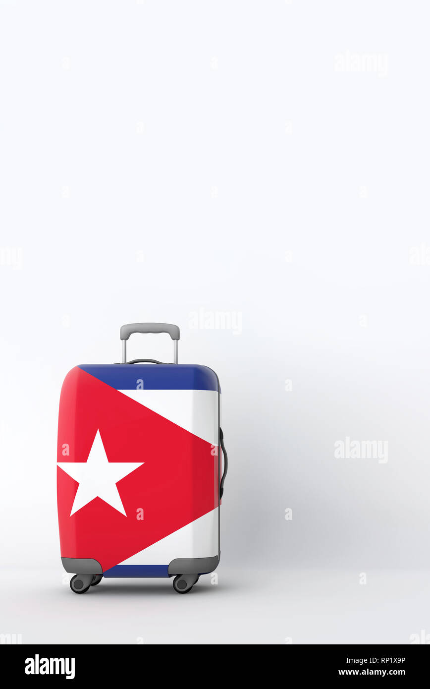 Valigetta da viaggio con la bandiera di Cuba. Destinazione di vacanza. 3D Render Foto Stock