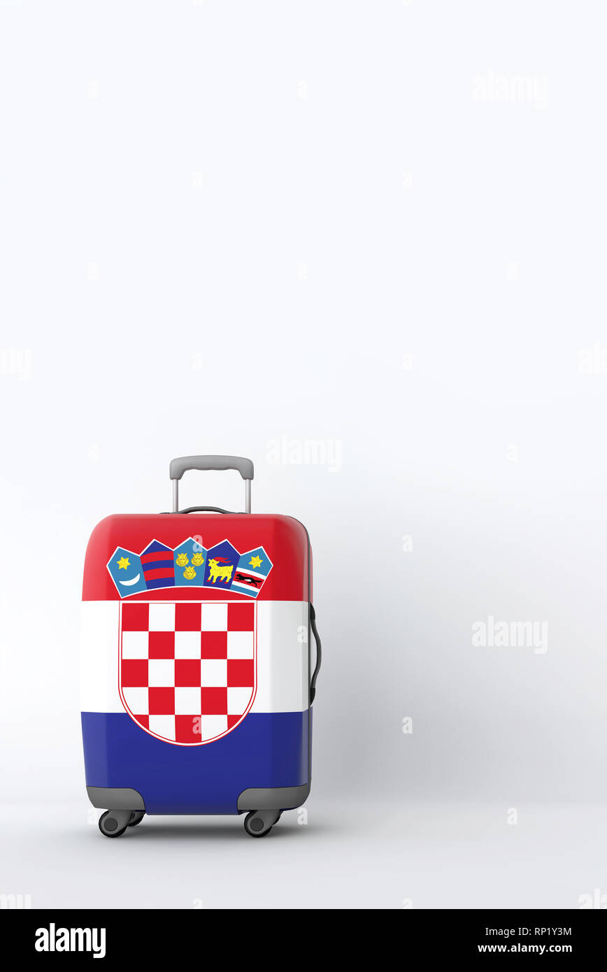 Valigetta da viaggio con la bandiera della Croazia. Destinazione di vacanza. 3D Render Foto Stock