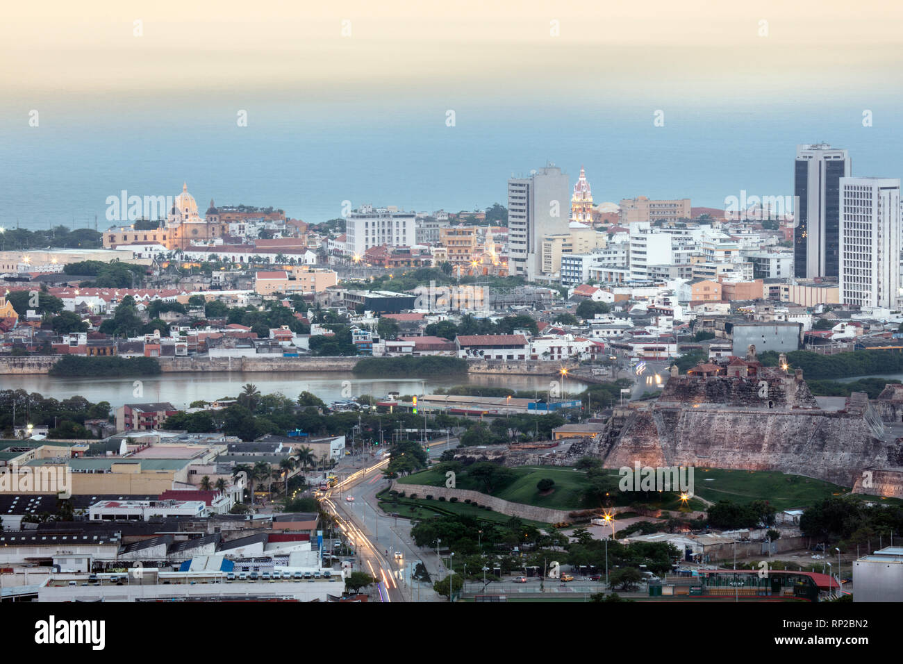 Vista in elevazione della storica città di Cartagena, caraibi, colombia Foto Stock