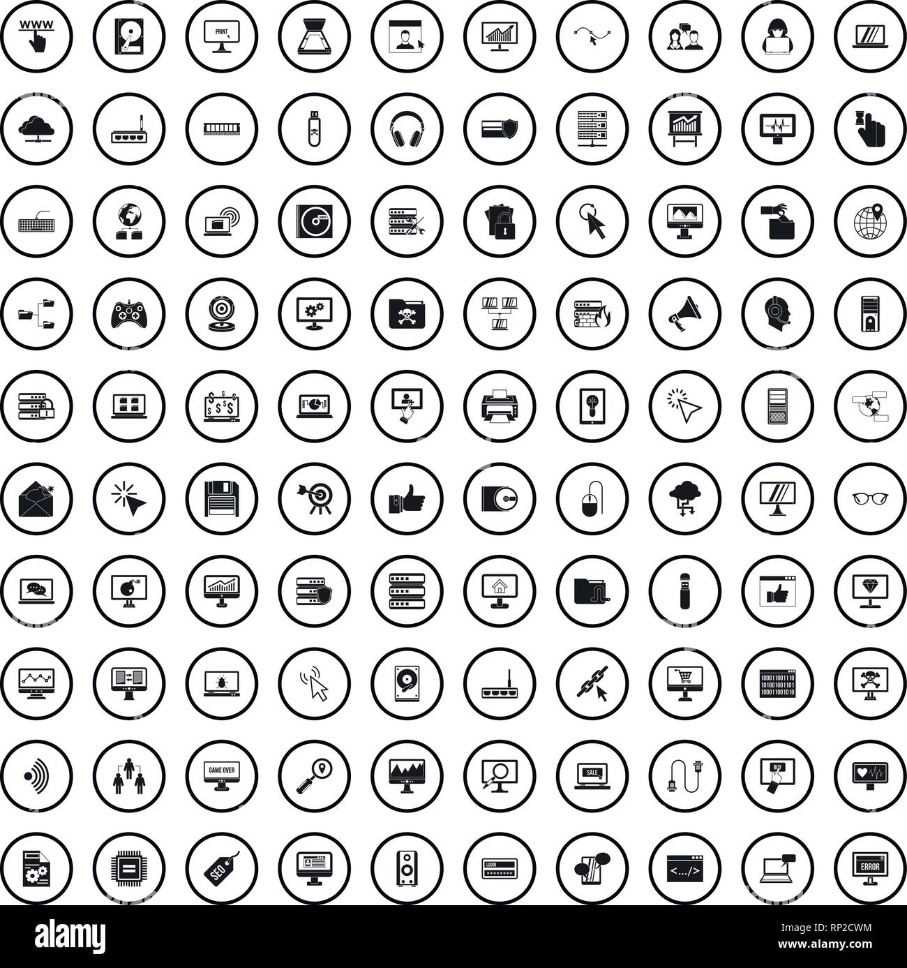 100 computer set di icone in stile semplice Illustrazione Vettoriale
