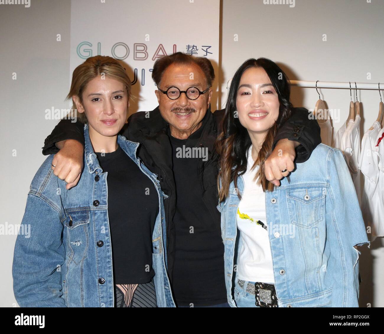 Vanessa Chow, Michael Chow, Yizhou presso gli arrivi per intuizione globale della campagna di lancio di ospitati da Yizhou, Fred Segal Sunset Blvd, West Hollywood, CA il 18 febbraio 2019. Foto di: Priscilla concedere/Everett Collection Foto Stock