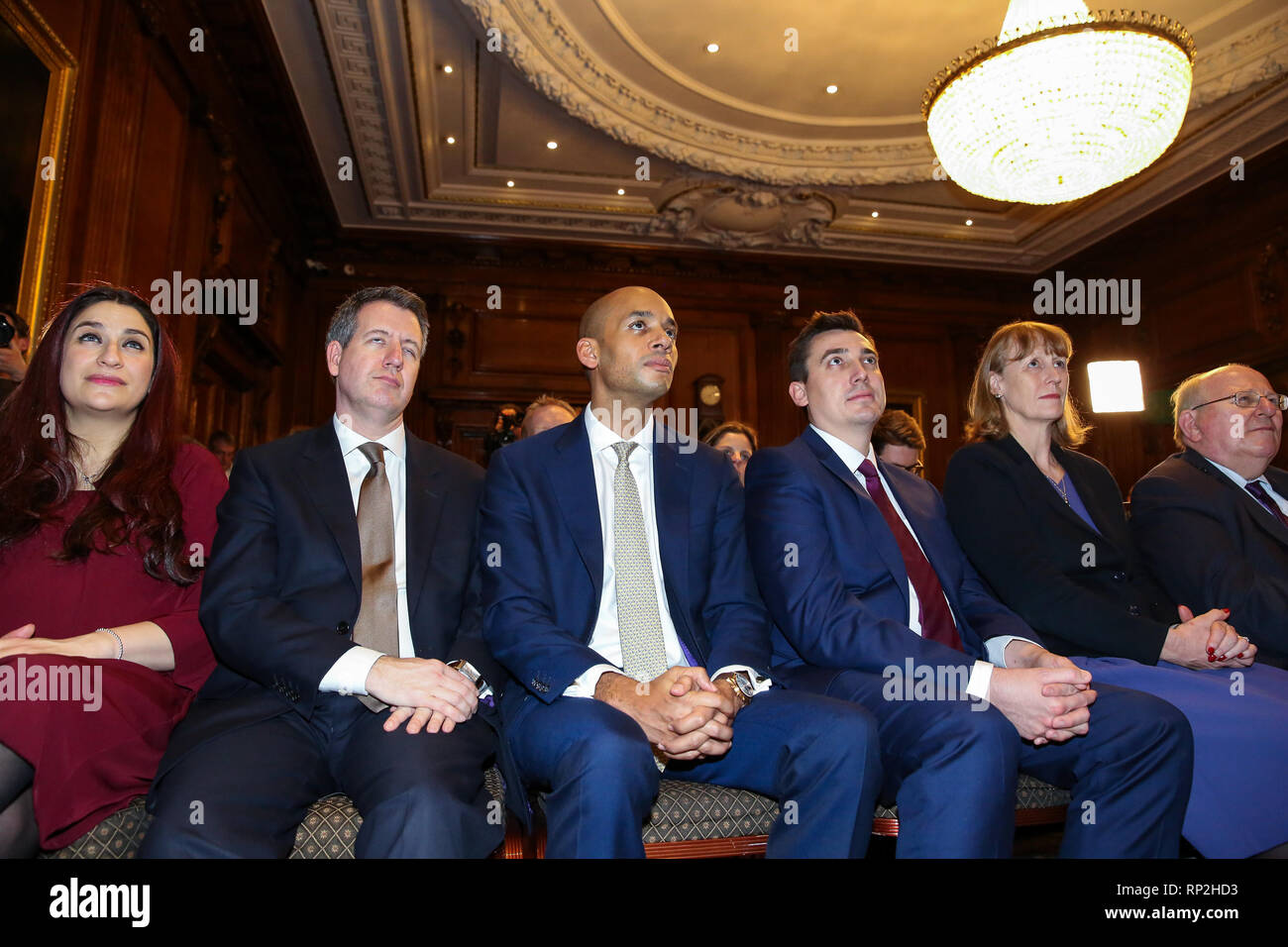 Westminster, Londra, Regno Unito. Xx Febbraio 2019. Ex deputati conservatori Anna Soubry, Sarah Wollaston e Heidi Allen attesa conferenza stampa dopo aver lasciato il partito per il gruppo indipendente di Westminster. Credito: Dinendra Haria/Alamy Live News Foto Stock