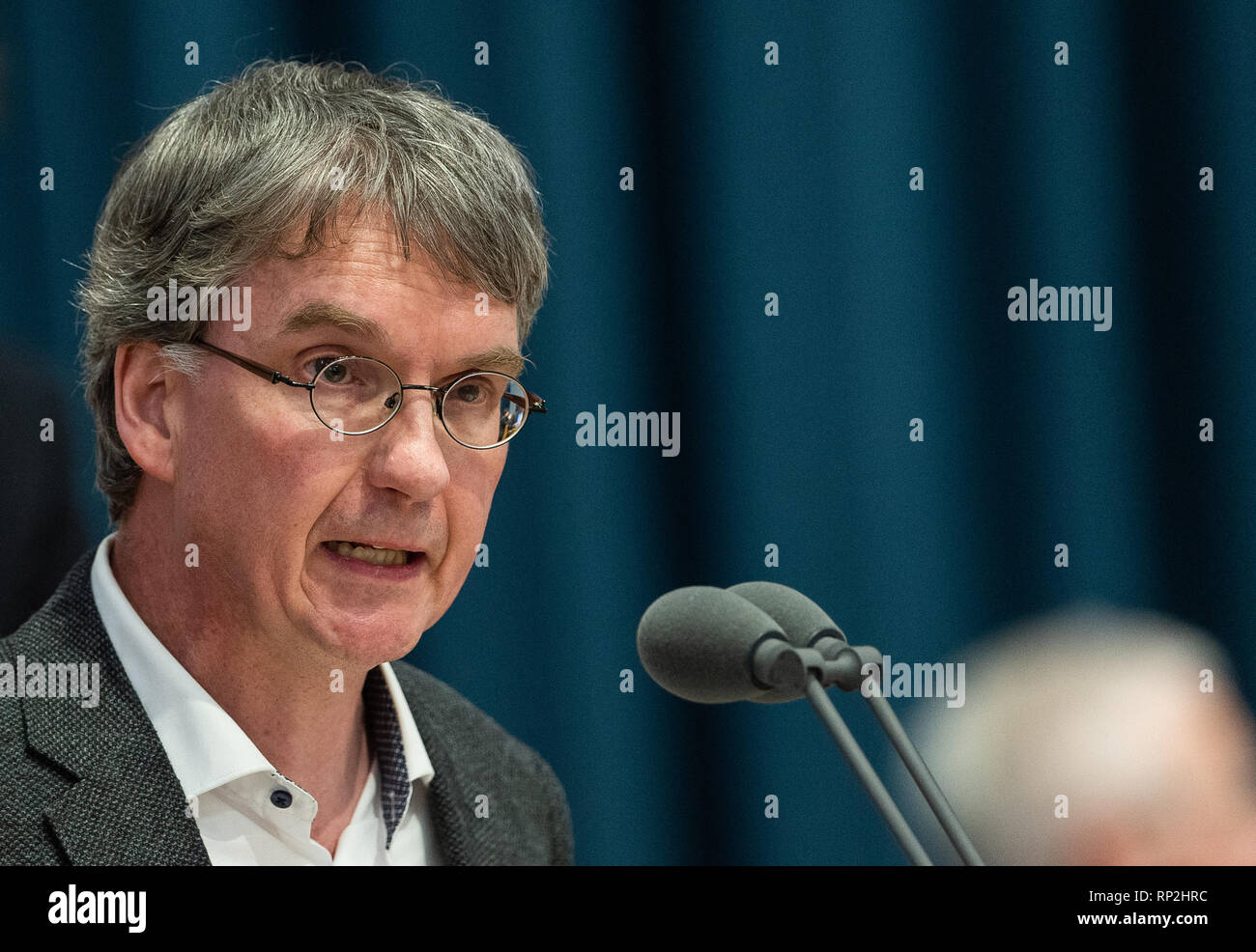 Mainz, Germania. Xx Febbraio 2019. Martin Louis Schmidt, AfD membro del gruppo nel Palatinato, ha parlato nel corso di una seduta del parlamento della Renania Palatinato. Uno dei temi di un dibattito attuale è in grado di innalzare l'ossido di azoto limiti a 50 microgrammi'. Credito: Sila Stein/dpa/Alamy Live News Foto Stock