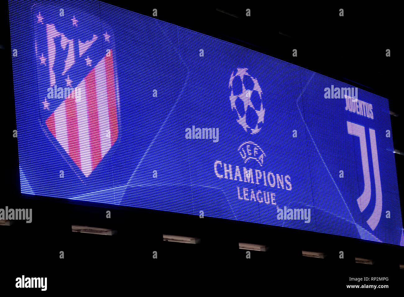 Madrid, Spagna. Xx Febbraio 2019. Wanda Metropolitano Stadium prima dell' inizio della partita di calcio di primo gambe del round di 16 della UEFA Champions League tra Atletico de Madrid e la Juventus FC a Wanda Metropolitano Stadium il 20 febbraio 2019 a Madrid, Spagna. Credito: David Gato/Alamy Live News Foto Stock