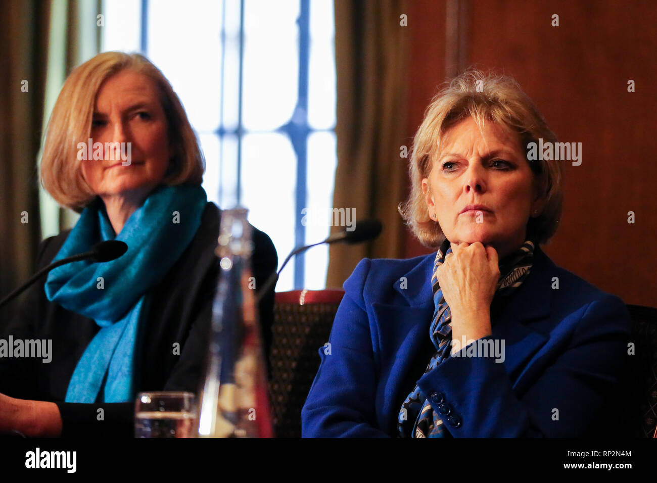 Londra, Regno Unito. Xx Febbraio 2019. Anna Soubry (R) e Sarah Wollaston (L) visto durante la conferenza stampa. Ex deputati conservatori Anna Soubry, Sarah Wollaston e Heidi Allen sono visto in occasione di una conferenza stampa dopo aver lasciato il partito per il gruppo indipendente. Credito: Dinendra Haria/SOPA Immagini/ZUMA filo/Alamy Live News Foto Stock