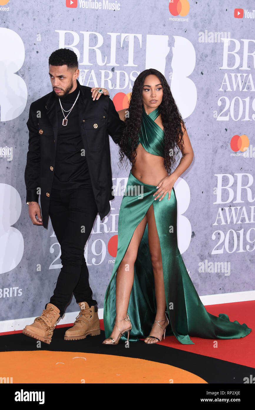 Londra, Regno Unito. Febbraio 20, 2019: Leigh-Ann Pinnock & Andre grigio in arrivo per il Brit Awards 2019 all'O2 Arena, Londra. Immagine: Steve Vas/Featureflash.solo uso editoriale *** Foto Stock