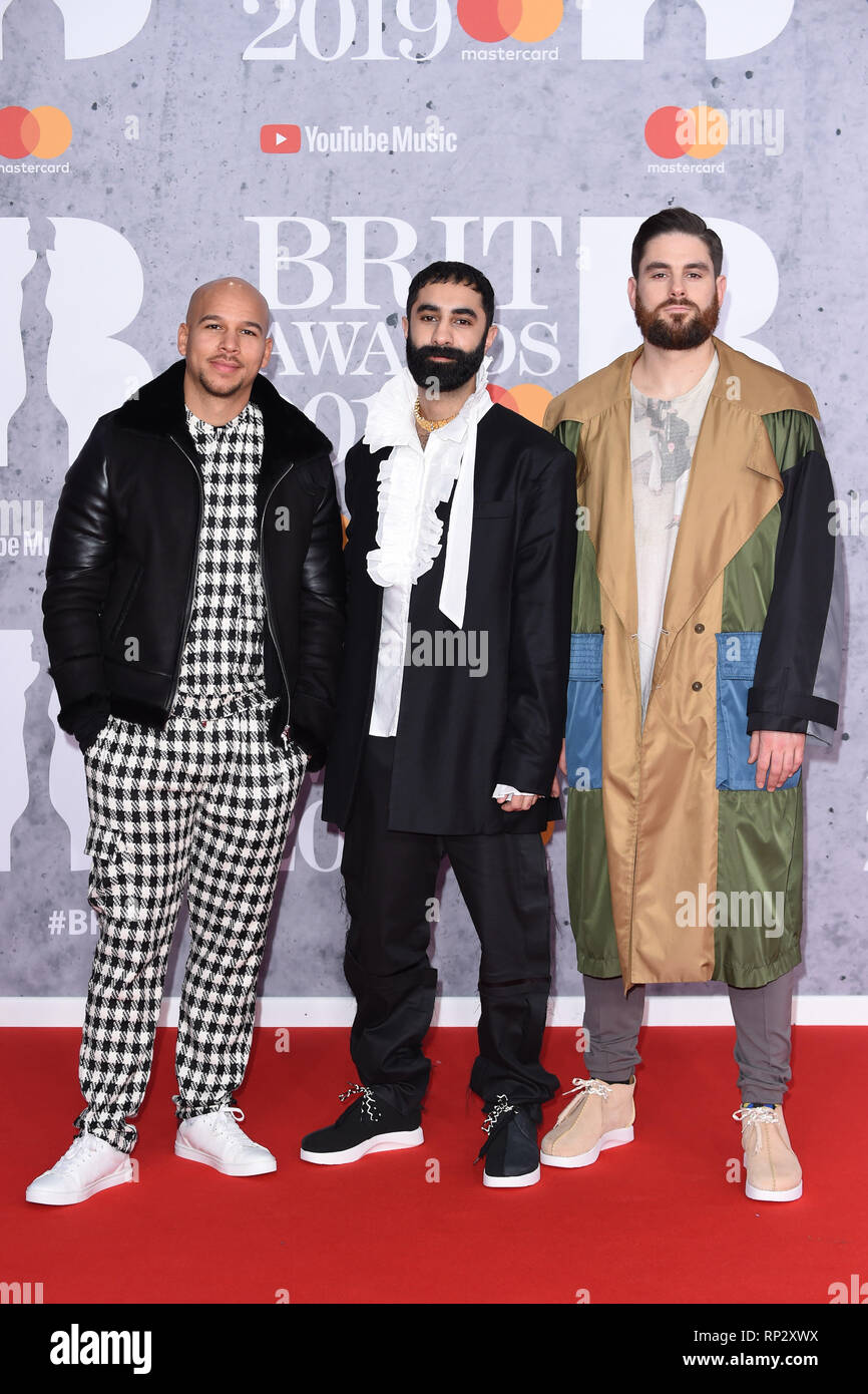 Londra, Regno Unito. Xx Febbraio 2019. Londra, Regno Unito. Febbraio 20, 2019: rudimentale che arrivano per il Brit Awards 2019 all'O2 Arena, Londra. Immagine: Steve Vas/Featureflash.solo uso editoriale.Credit: Paul Smith/Alamy Live News Foto Stock