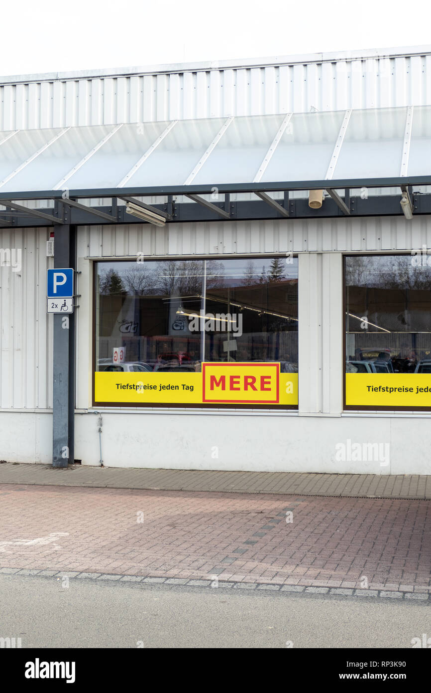LEIPZIG, Germania - FEBBRAIO, 20 2019: primo russo supermercato semplice a Leipzig Foto Stock