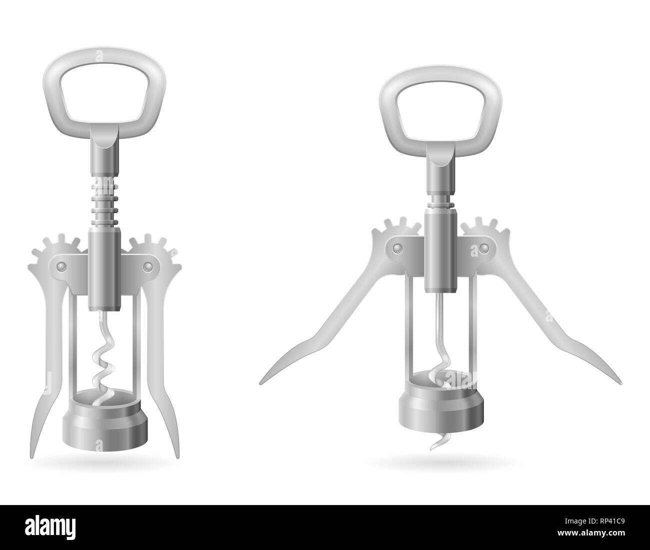 Cavatappi in metallo per l'apertura di un tappo di sughero in una bottiglia di vino illustrazione vettoriale isolati su sfondo bianco Foto Stock