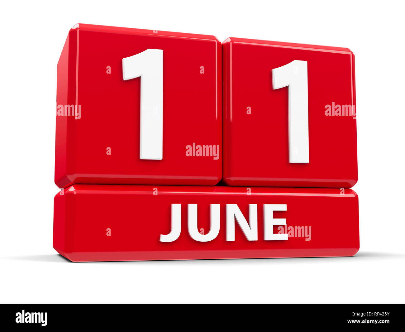 Cubi rossi - Undicesimo del giugno - su un tavolo bianco - la Domenica della Santissima Trinità 2017, tridimensionale, rendering 3D illustrazione Foto Stock