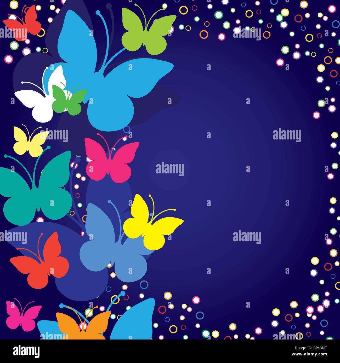 Sfondo blu con le farfalle, illustrazione vettoriale Illustrazione Vettoriale