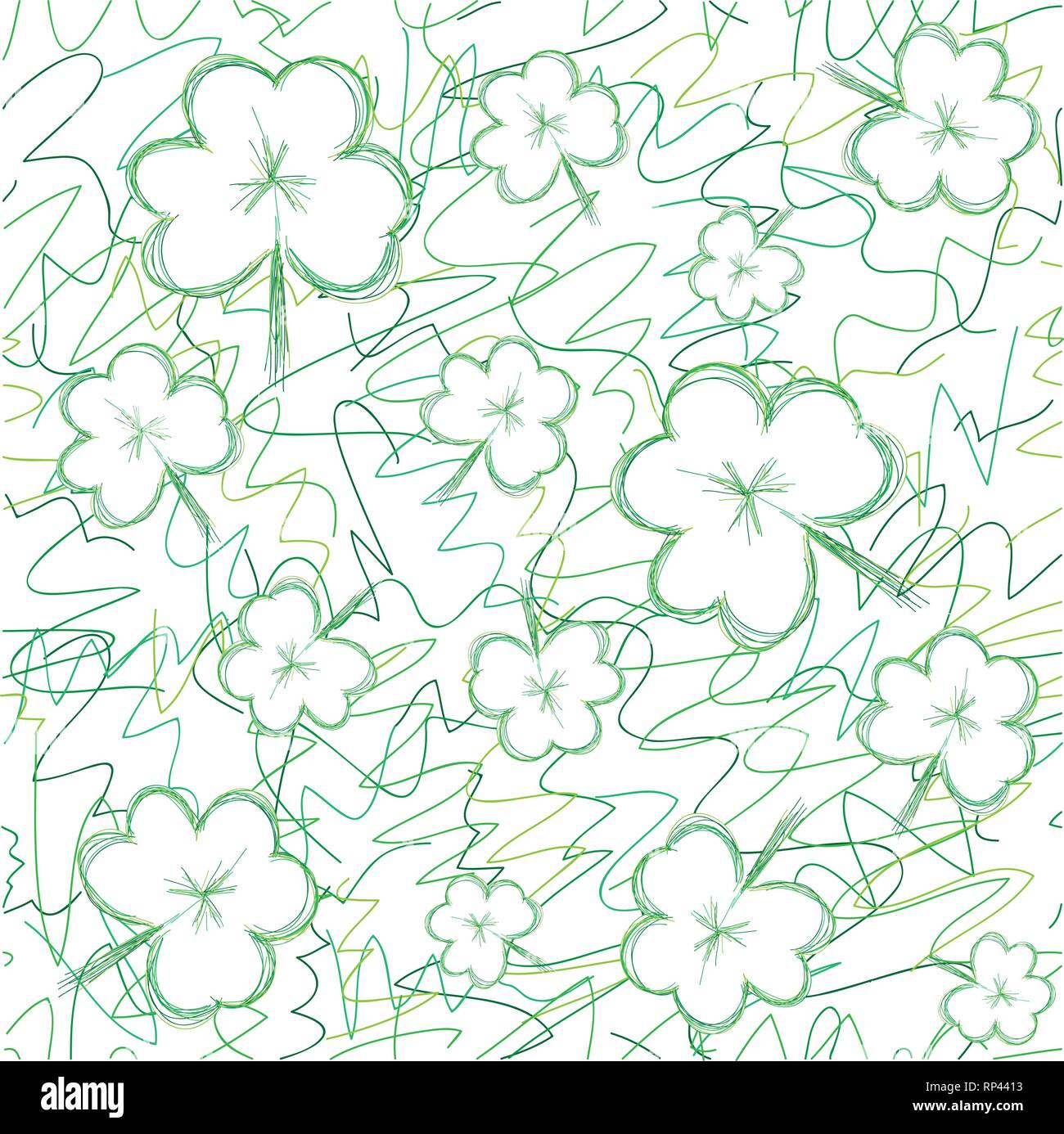 Sfondo senza soluzione di continuità con lo schizzo trifogli per St.Patrick giorno, illustrazione vettoriale Illustrazione Vettoriale