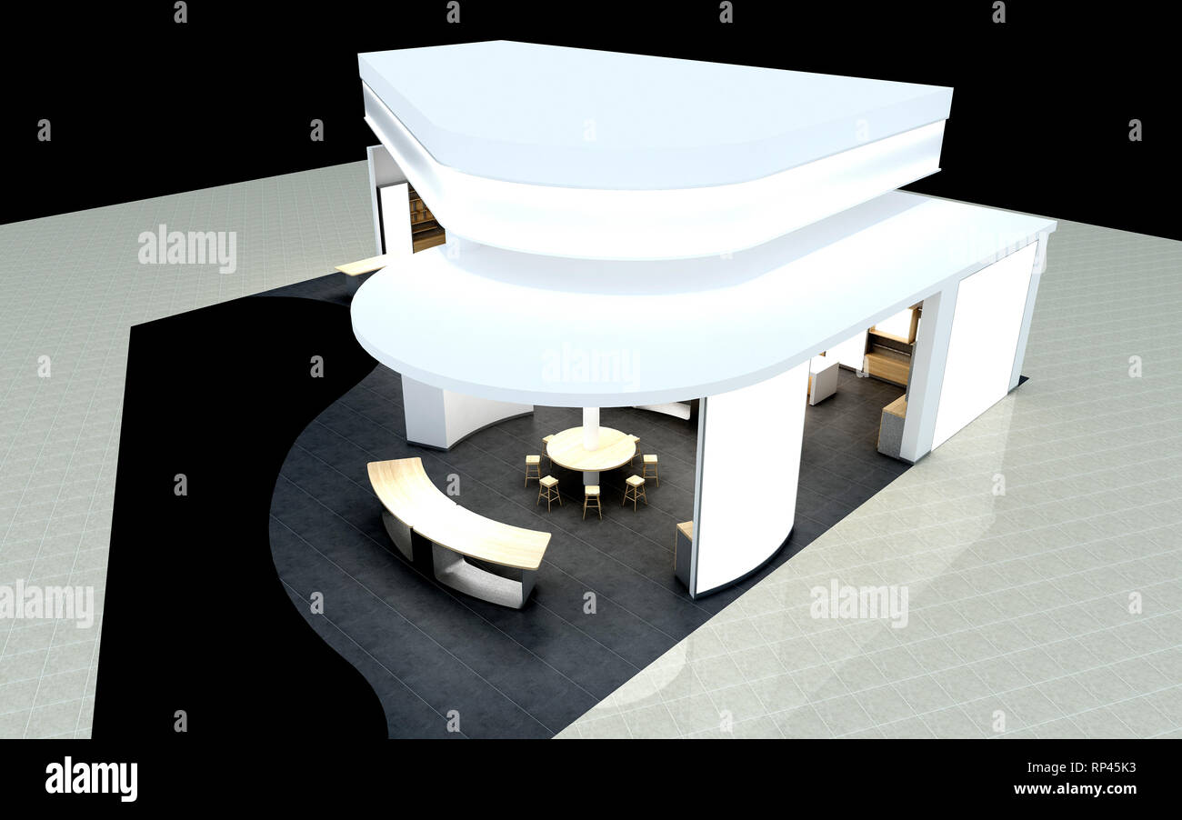 3D render di exhibition design stand Foto Stock