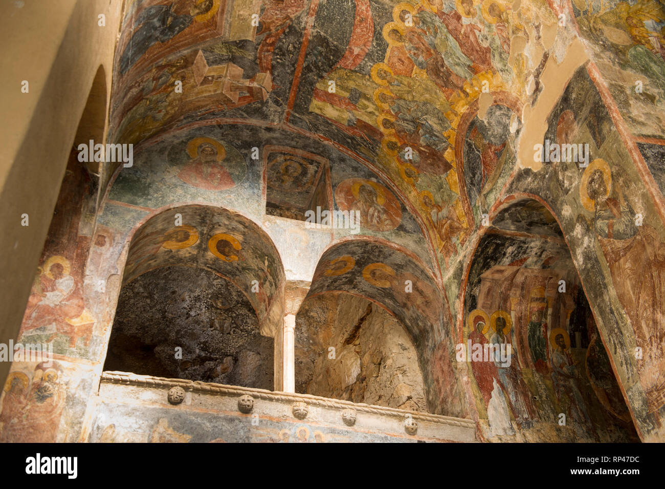 Dipinto interno del Monastero Peribleptos, la vecchia città di Mistra, del Peloponneso, della Grecia Foto Stock