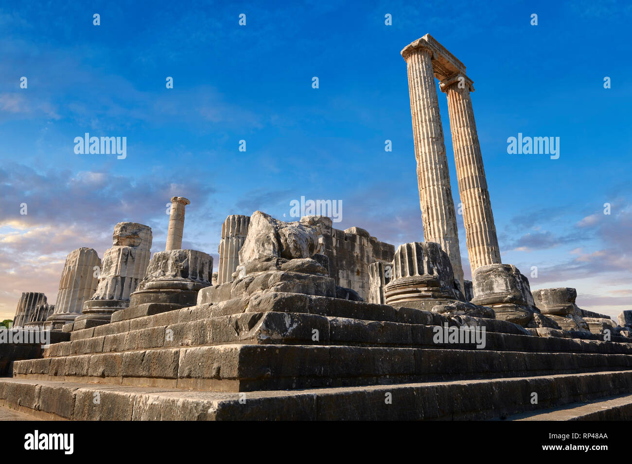 Immagine dei passaggi e colonne delle rovine dell' Antica Grecia Ionica Didyma Tempio di Apollo e home per l'oracolo di Apollo. Noto anche come il Di Foto Stock