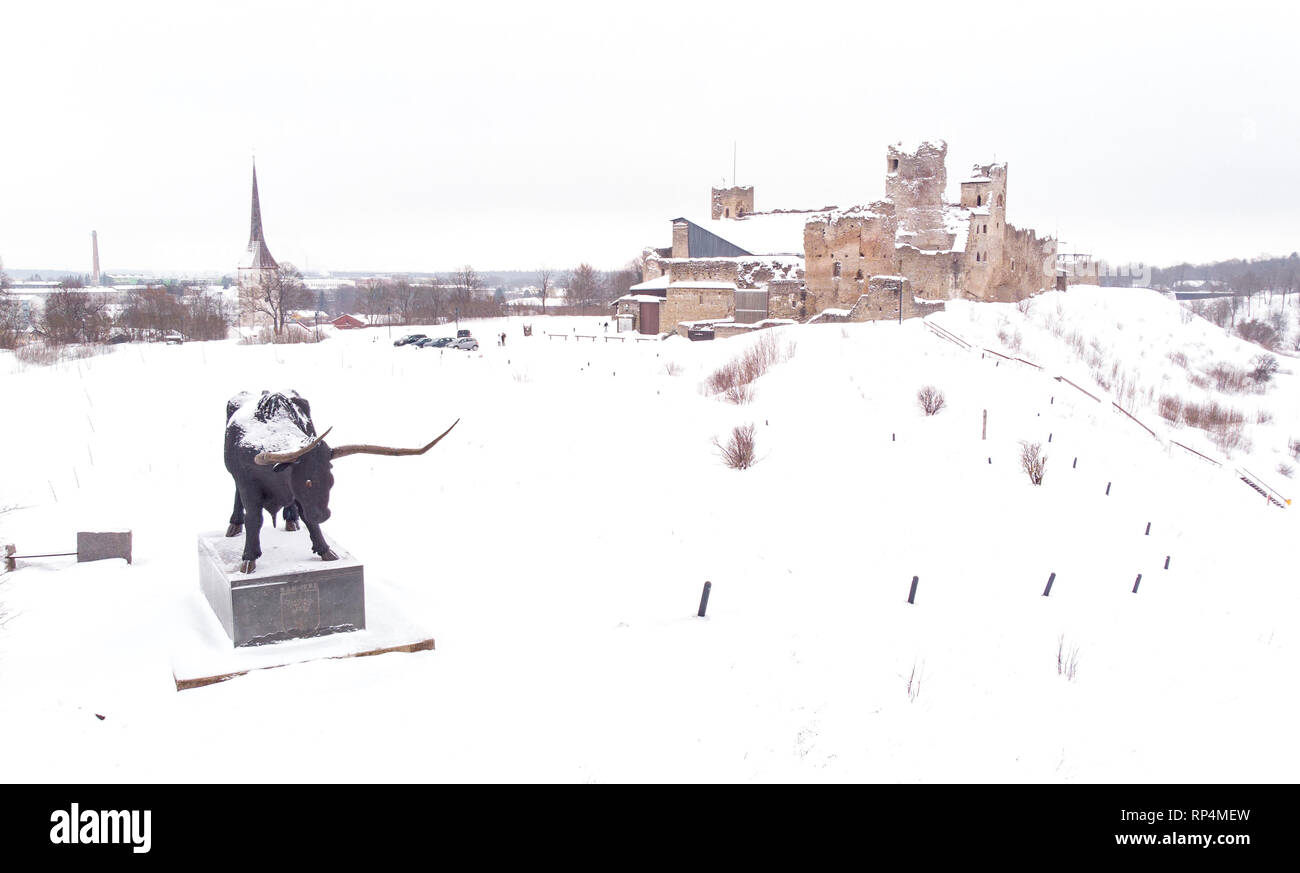 Vista aerea della città vecchia Rakvere in Lanne Viru contea di Estonia Foto Stock