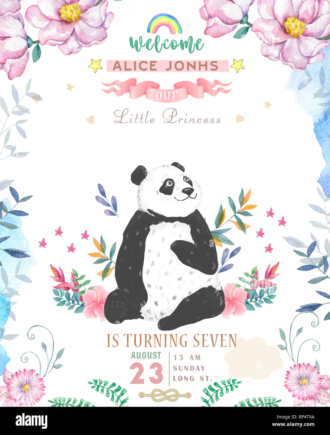 Buon Compleanno Card Con Design Simpatico Orso Panda E Boho Fiori E Bouquet Floreali Illustrazione Acquerello Clip Art Per Biglietto Di Auguri Foto Stock Alamy