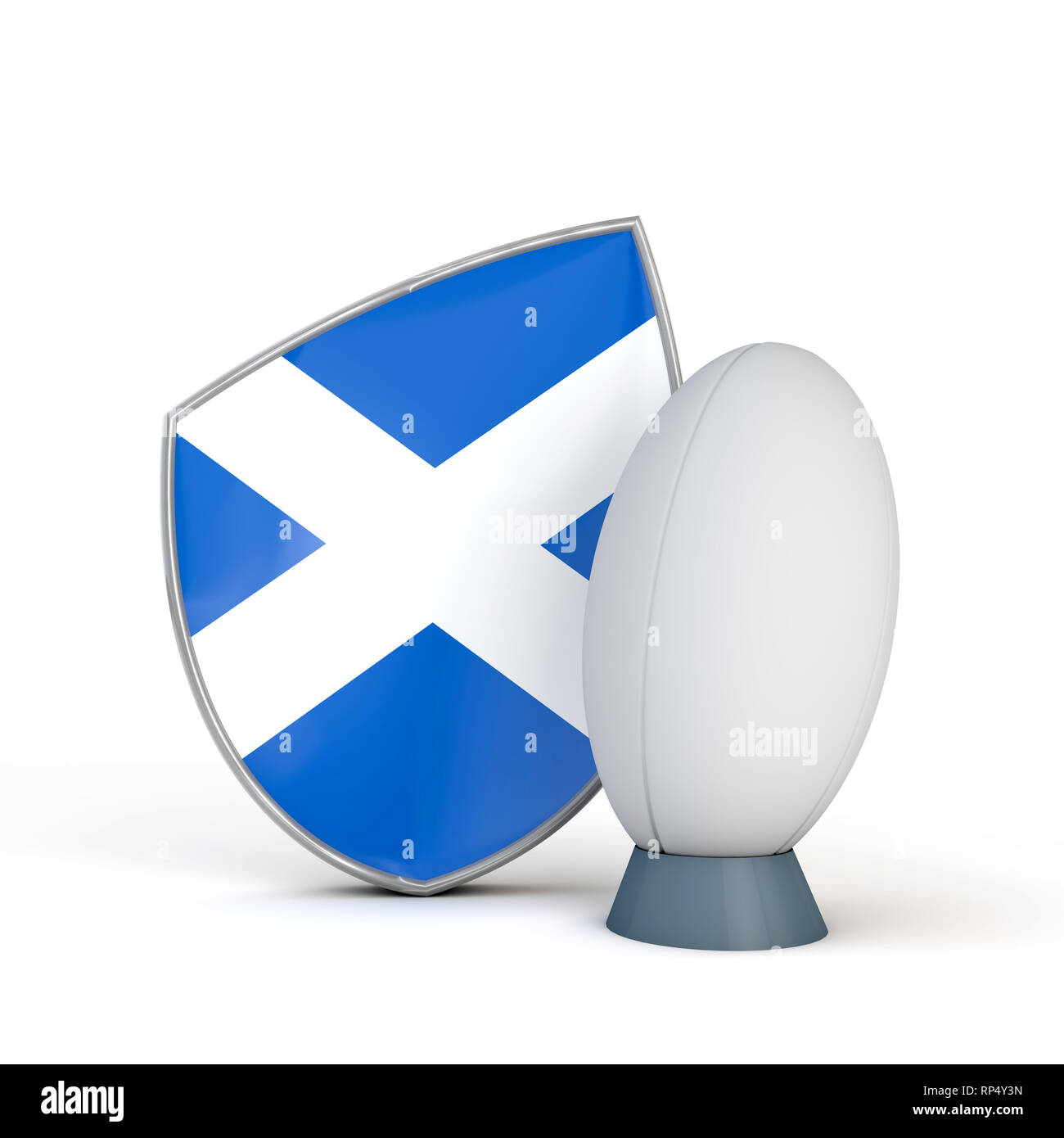 Scozia rugby shield icona bandiera con palla da rugby. 3D Render Foto Stock