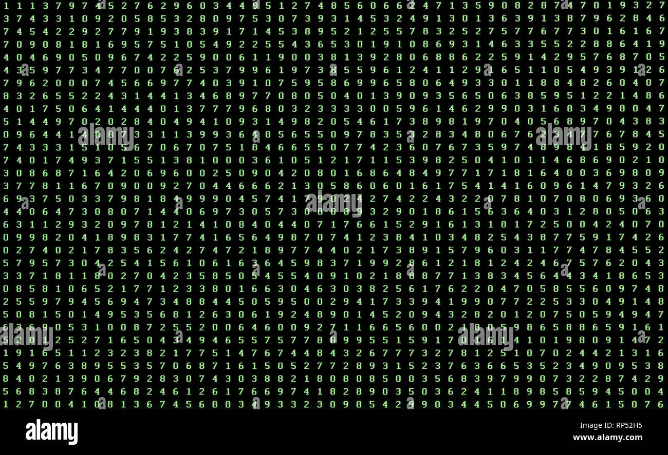 Sfondo di diversi numeri verdi da 0 a 9 su un computer display monitor Foto Stock
