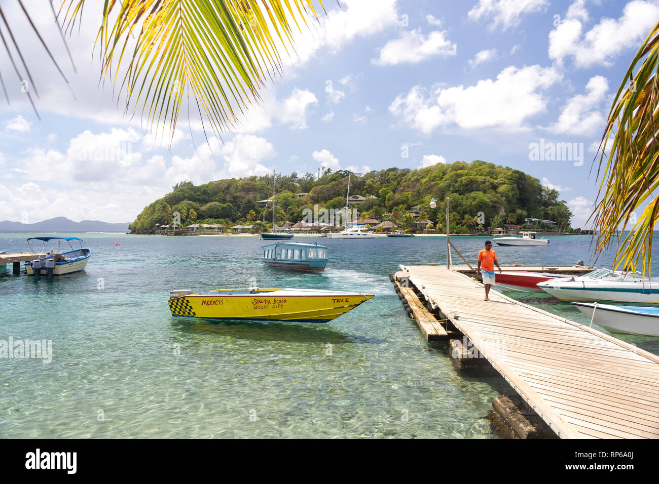 Young Island da Indian Bay, St George, Saint Vincent e Grenadine, Piccole Antille, dei Caraibi Foto Stock