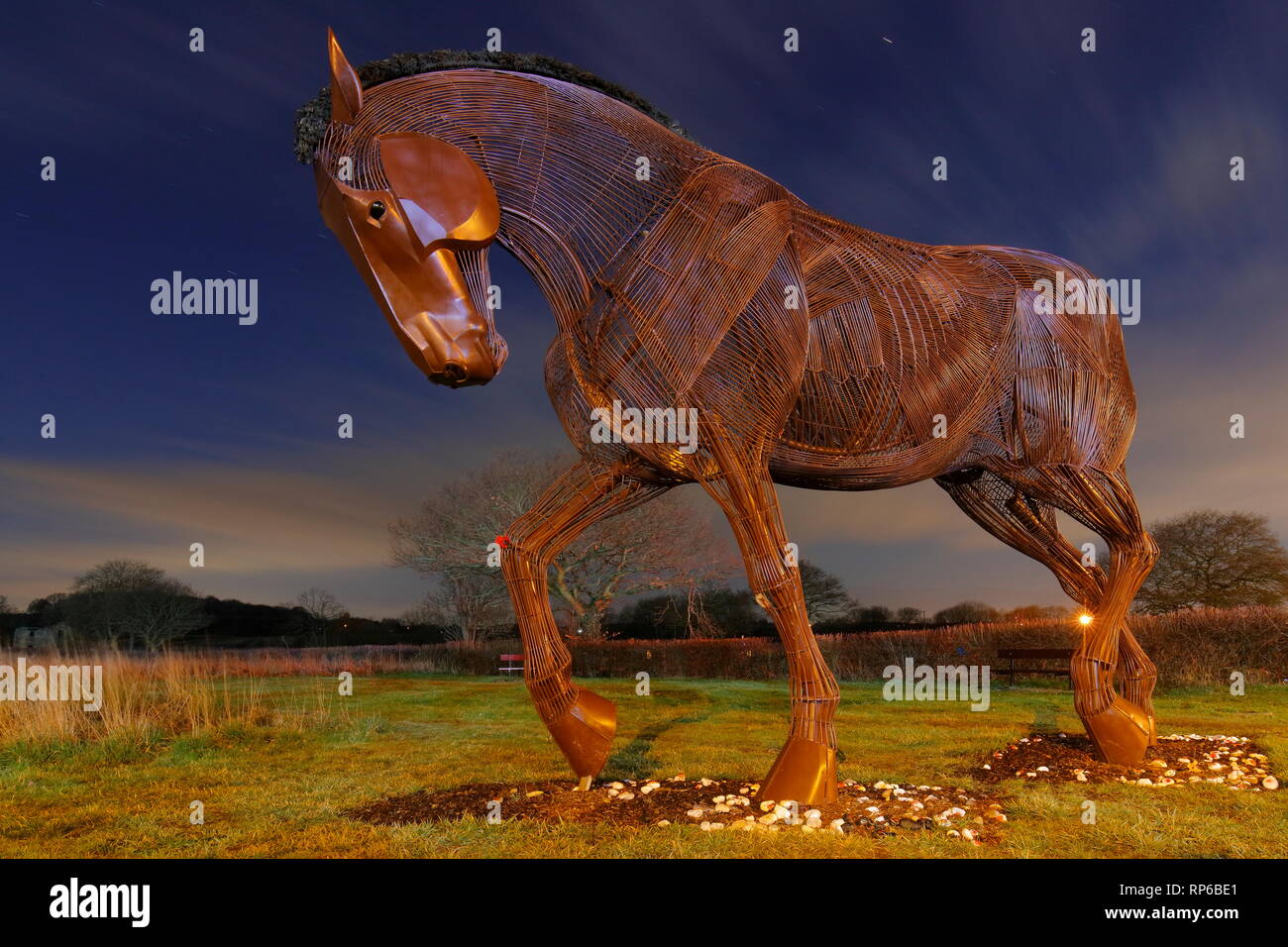 War Horse scultura alla Mill Pond prato in Featherstone, West Yorkshire Foto Stock