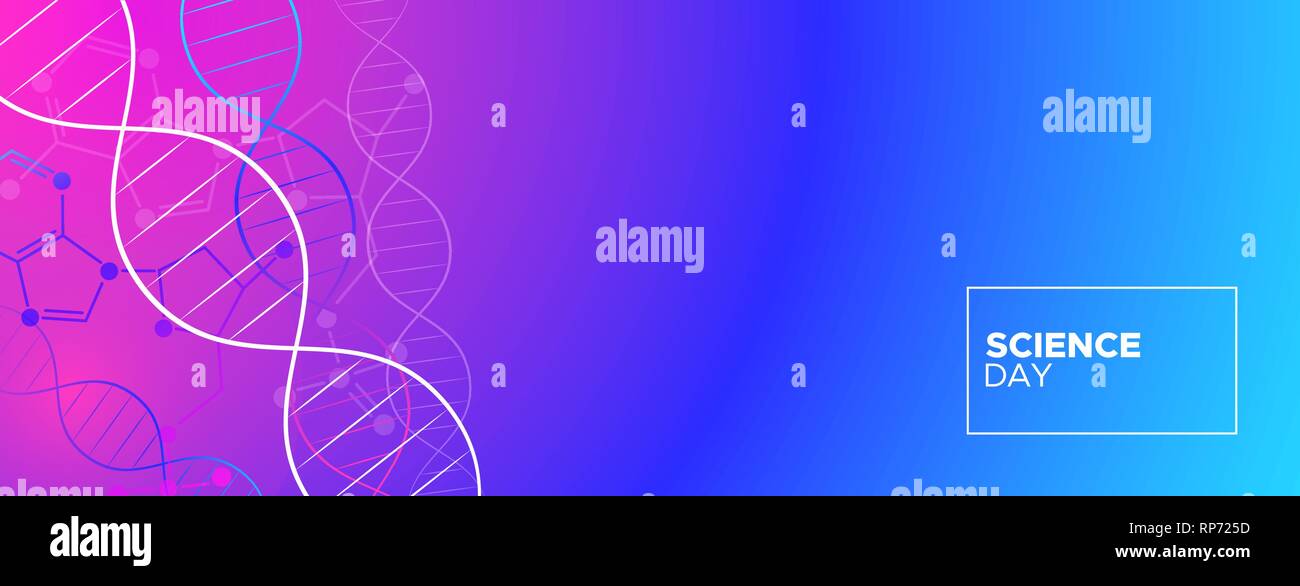 La scienza giorno banner web immagine sfondo astratto del filamento di DNA per la molecola biochimica, la medicina e la ricerca in biologia il concetto di istruzione. Illustrazione Vettoriale