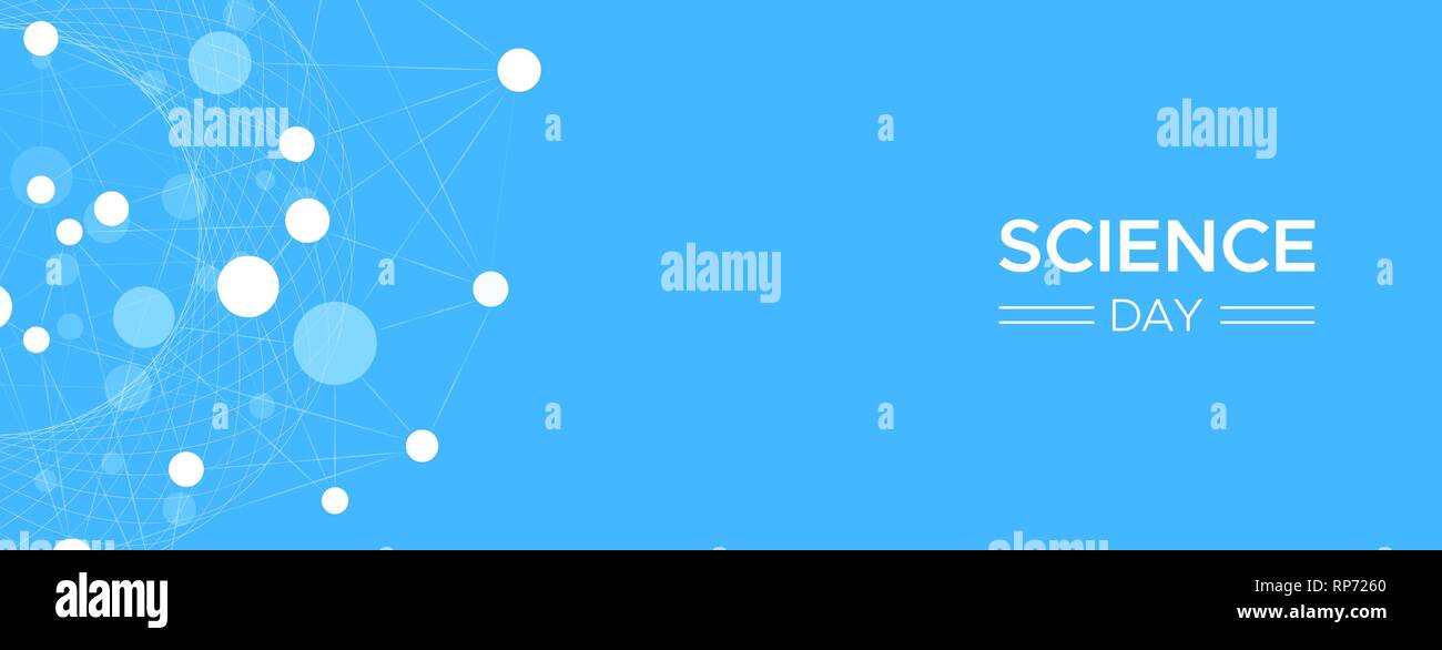 La scienza giorno banner web illustrazione astratto del disegno geometrico per la ricerca e la formazione del concetto. Illustrazione Vettoriale
