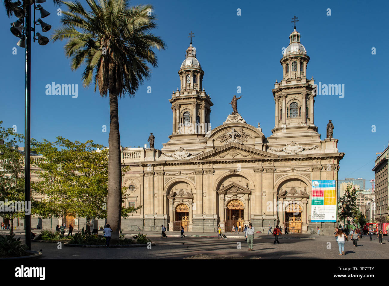 Catedral Metropolitana, Plaza de Armas, Santiago del Cile Foto Stock