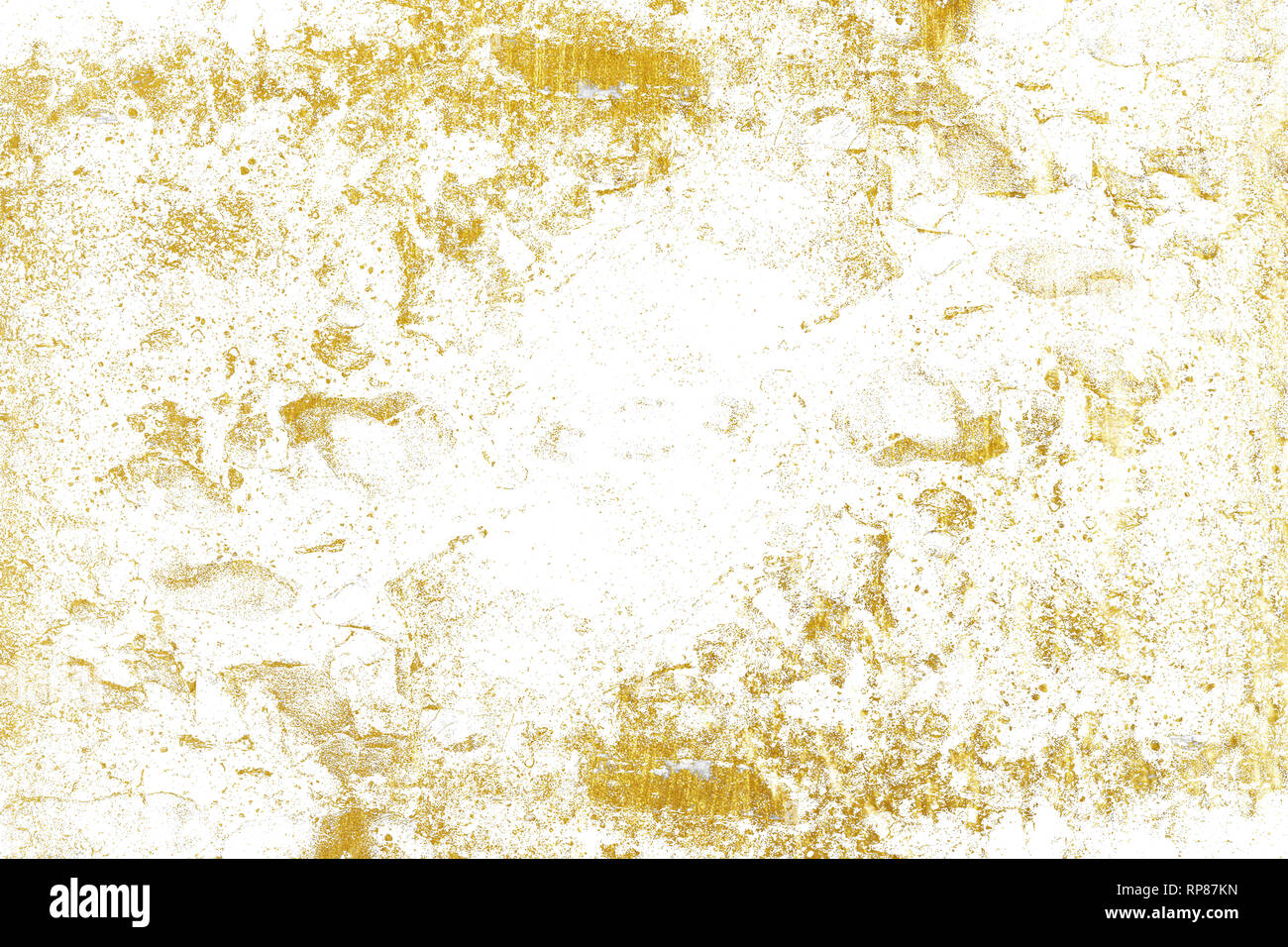 Spruzzi d'oro Texture. Tratto di pennello elemento di design. Oro texture acquerello modello di crepe, graffi, patatine, Macchie Macchie di inchiostro, linee Foto Stock