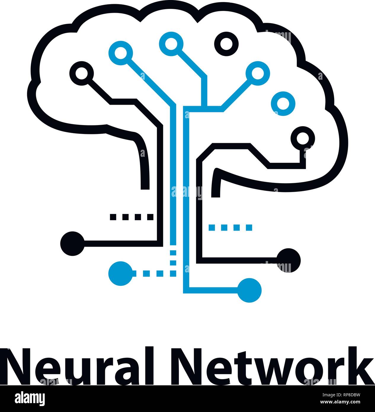 Rete neurale concetto. Celle collegate con collegamenti. Alta tecnologia processo. Illustrazione Vettoriale